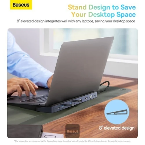 BASEUS ELITEJOY GEN 2 - STATION D ACCUEIL USB-C 11 EN 1 - HUB MULTIPORT - POWER DELIVERY 100W - GRIS