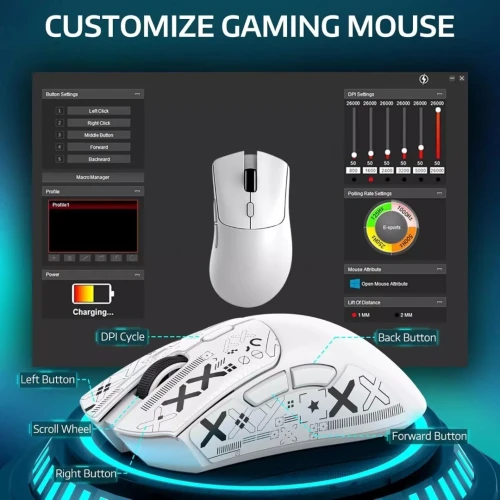 ATTACK SHARK R1 - SOURIS FILAIRE & SANS FIL - BLUETOOTH - 2.4G - 6 BOUTONS -18000 DPI - 1KHZ - WHITE