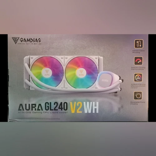 GAMDIAS AURA GL240 V2 - WATER COOLING 240MM -2 X FANS ARGB - PERFORMANCE - INTEL & AMD - WHITE