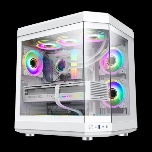 BOITIER GAMING GAMEMAX HYPE WHITE MID TOWER ATX DOUBLE CHAMBRE VERRE TREMPE 3X VENTILATEURS ARGB INFINITY 120MM USB TYPE C