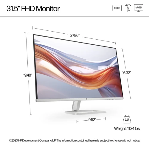 ECRAN HP 532SF - 31.5" FHD - DALL VA - 100HZ - 7 MS - EYE EASE - AJUSTABLE - HDMI / VGA - BLACK 