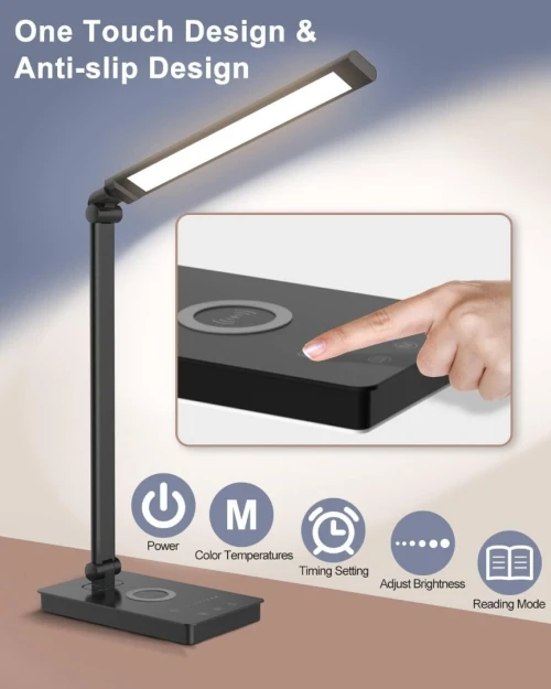 MAXESLA PH384 - LED INOVATIVE DESK LAMP - CHARGEMENT SANS FIL - MODE LECTURE - TACTILE - BLACK 