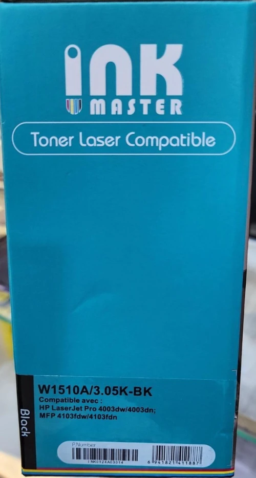 TONER INK MASTER C-W1510A/3.05K-BK POUR IMPRIMANTES HP LASERJET - AVEC PUCE - NOIR