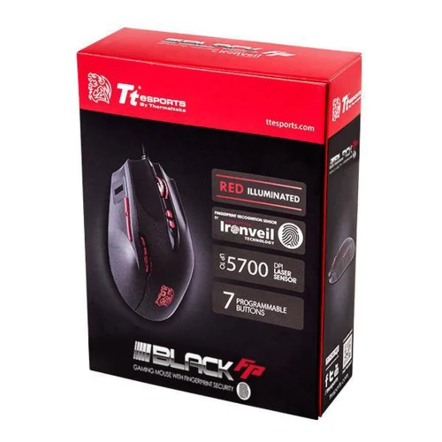 Tt eSPORTS by Thermaltake Black FP - SOURIS FILAIRE POUR GAMER - 7 BOUTONS- CAPTEUR D'EMPREINTE