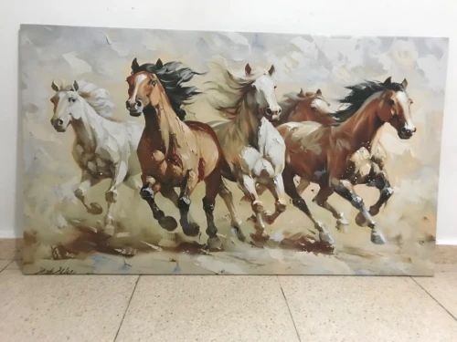 Tableau 5 chevaux pour decoration 120cm / 70cm
