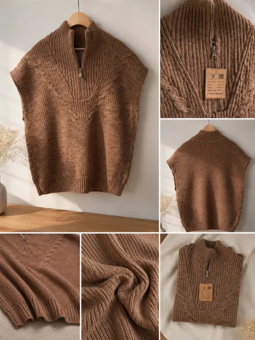 Pull sans manches en maille marron