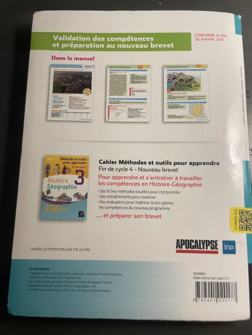 Livre histoire geo emc français 3eme dernière édition hachette