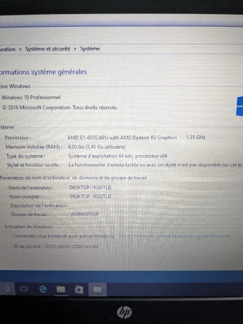 HP 15.6 AMD E1 6010 with AMD radeon r2 4gb ram 500go hdd