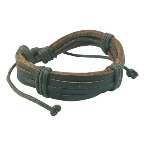 Bracelet en Cuir Artisanal - Fait Main Motifs Berbères Authentiques Cuir Naturel Tanné au Plantes