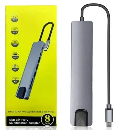 Adaptateur type-c 8 in1 to HDTV/USB/USB-C/RJ45/SD/TF