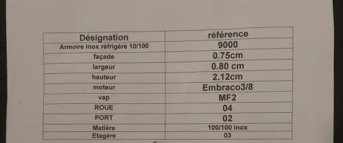 Armoire inox réfrigéré  10/100