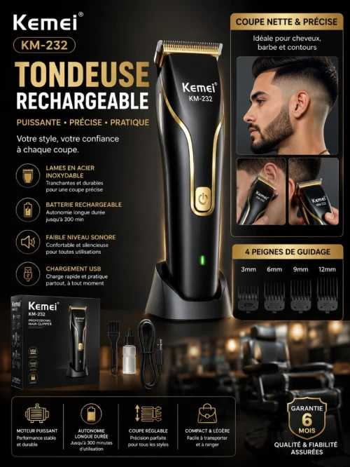 tondeuse kemei 232 rechargeable