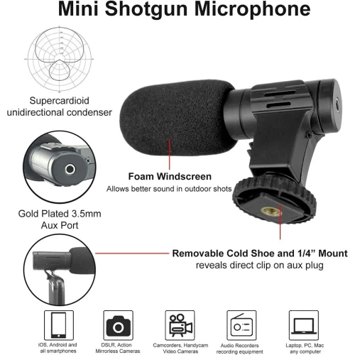 Kit de Vlogging pour smartphone et appareil photo avec microphone et LED RGB