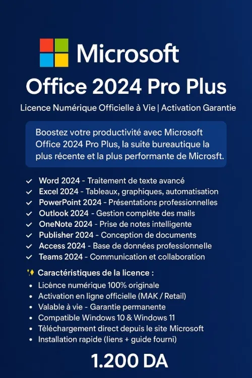 Licence Microsoft Office 2024 Pro Plus - Numérique Officielle à Vie | Activation Garantie
