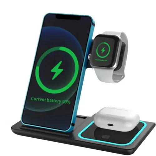 Station de charge sans fil 3 en 1 pour smartphones et appareils électroniq , شاحن لاسلكي للهاتف و