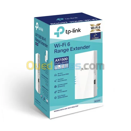TP-Link RE500X Répéteur WIFI 6 Bi-bande AX1500 Port Gigabit, 2 ANTENNES INTERNES, EASY MESH