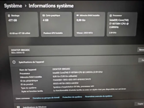 Acer Nitro 5 i7 10th Gen 8GB RAM 500GB SSD GTX 1650 4GB 15.6" 60Hz