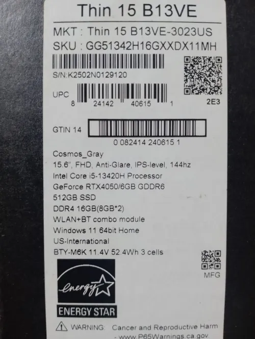 Gaming laptop MSI Thin 15