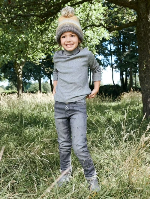 Vertbaudet Jean Fille, Droit Effet Usés, Gris, Produit Original