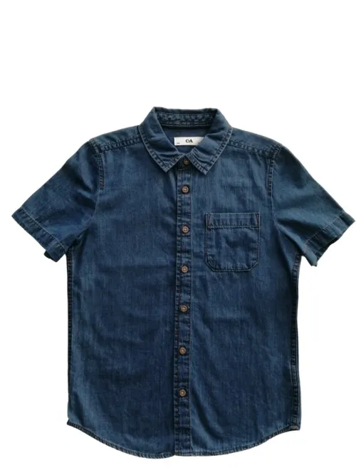 C&A Chemise Garçon en Jean à Manches Courtes, Bleu, Produit Original