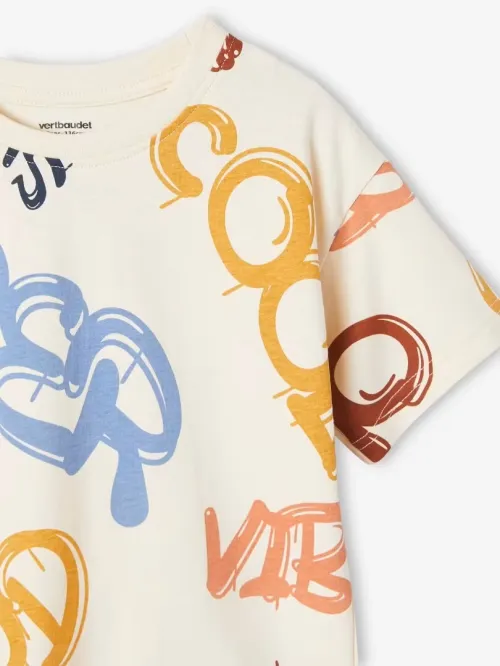 Vertbaudet Tee Shirt Garçon, Maxi Graffitis Pop, Écru, Produit Original