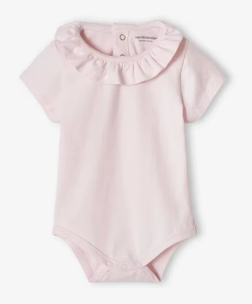 Vertbaudet Pack de 2 Bodies Bébé, Manches Courtes, Col Fantaisie, Rose et Marron, Produit Original