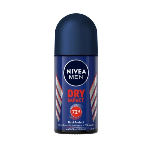 Nivea Men Déodorant Roll On Pour Homme, Protection 72h, Anti Transpirant Dry Impact, 50 ml, Produit d'Origine