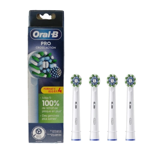 01 Pack Oral B Pro de 04 Brossettes Tête de rechange Au Choix, Cross Action, 3D White Ou Sensitive Clean,  Produit d'Origine