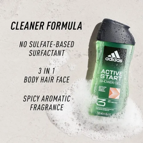 Adidas, Gel Douche 3 en 1, Corps, Cheveux & Visage,  Active Star, Produit Original, 250 ml