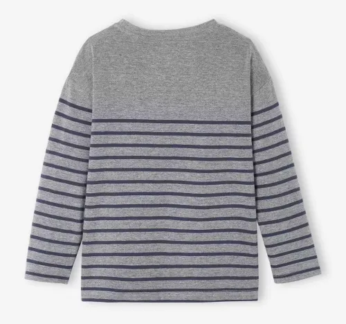 Vertbaudet Tee Shirt Marinière Garçon, Motif Poitrine, Gris Foncé Chiné Rayé, produit Original