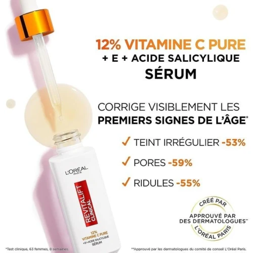 L'Oreal Paris -Sérum Anti-Rides-Antioxydant & Anti-Âge-Vitamine C Pure + Anti-UV-Revitalift Clinical