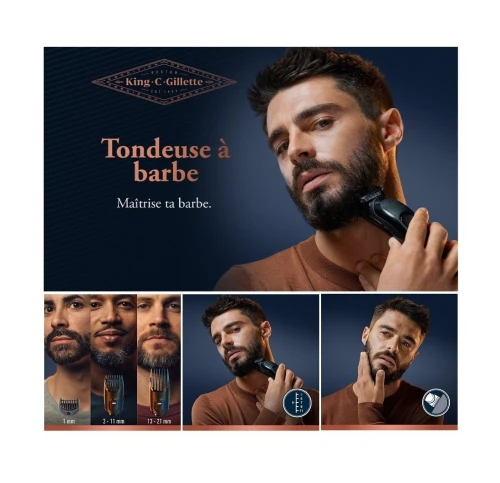 Tondeuse Électrique à Barbe, Gillette King, K. C.G, 3 Sabots, 13 Coupes, Produit d'Origine