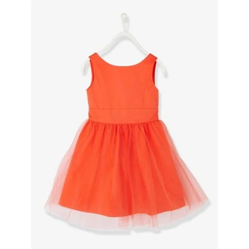 Vertbaudet Robe De Cérémonie Fille En Satin Et Tulle - Rouge, Produit Original