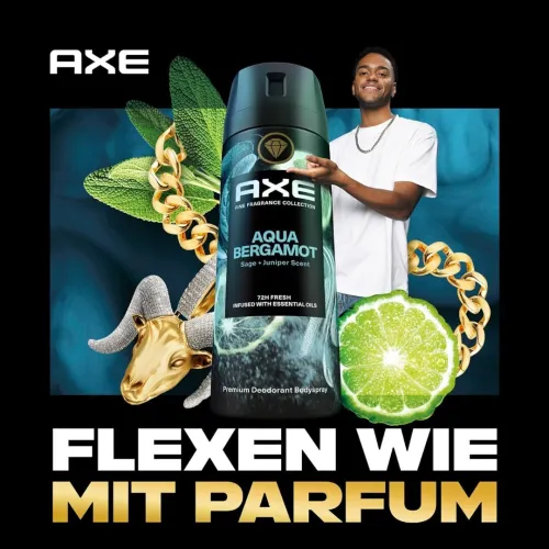 Déodorants Axe Spray Homme Anti-Transpirante,  Aqua Bergamot 72 H, 150 ml, Produit d'Origine