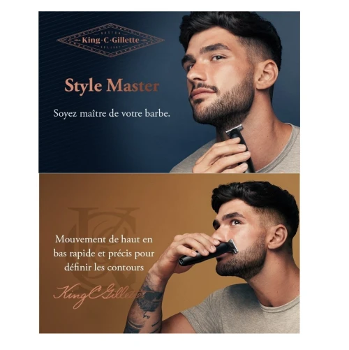 Pack 01 Tondeuse à Barbe Sans Fil 3 Sabot, Gillette King Styler Master + 01 Lame de Rechange, Produit d'Origine