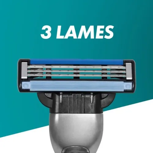 Rasoir Homme Gillette Mach3, Manche En Acier Inoxydable + 3 Recharges, Produit d'Origine