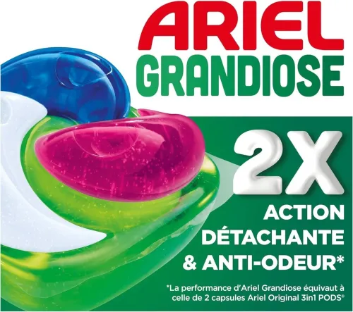 Pack 21 Capsules Ariel Lavages Machine, Grandiose Pods,  2 x Action Détachante et Anti-Odeur, Couleurs Éclatantes, Produit d'Origine