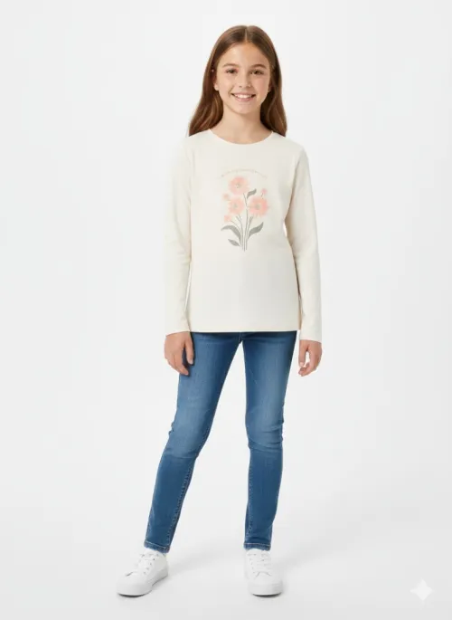 Vertbaudet Pack de 03 Tee-shirts Fille, Manches Longues, Magique, Vert, Abricot & Beige. Produit Original