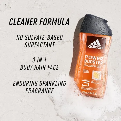 Adidas Gel Douche 3 en 1, Corps, Cheveux & Visage, Power Booster, Produit Original, 250 ml