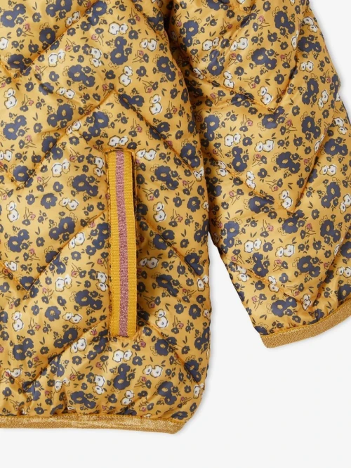 Vertbaudet Doudoune Fille avec Capuche, Petite fleure, Moutarde, Produit Original