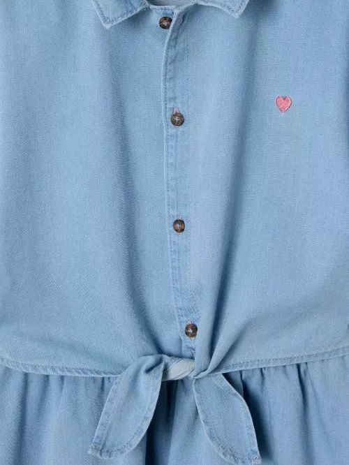 Vertbaudet Ensemble Fille Jean Léger, Blouse à Nouette & Jupe, Bleu Clair, Produit Original