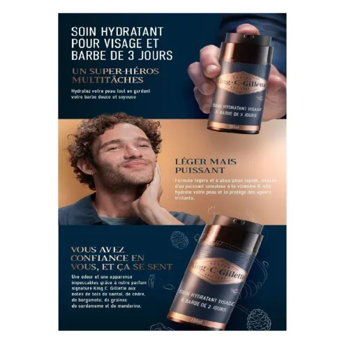 Soin Hydratant Soin Hydratant King. C. Gillette, Visage et Barbe Courte, Produit Original, 100 ml , Visage et Barbe Courte, 100 ML, Produit d'Origine