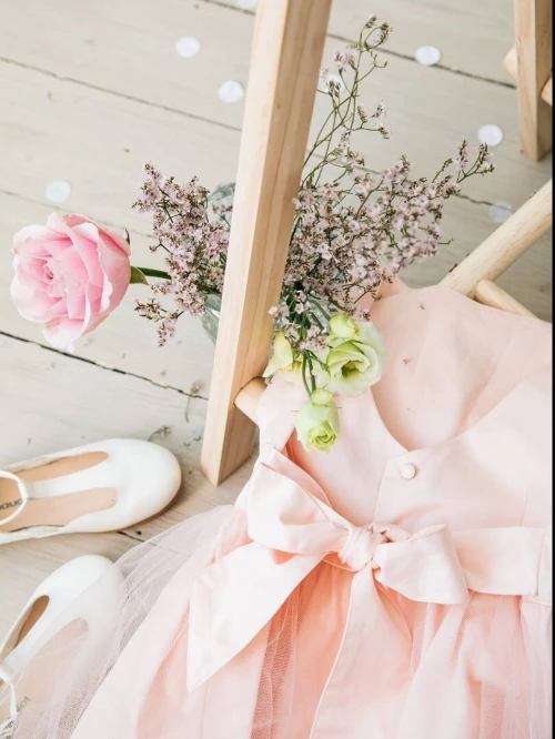 Vertbaudet Robe de cérémonie fille en satin et tulle, Rose Poudré, Produit Original