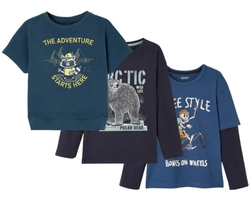 Vertbaudet Pack de 3 T Shirts Garçon, Bienvenue dans la Forêt, Bleu, Produit Original