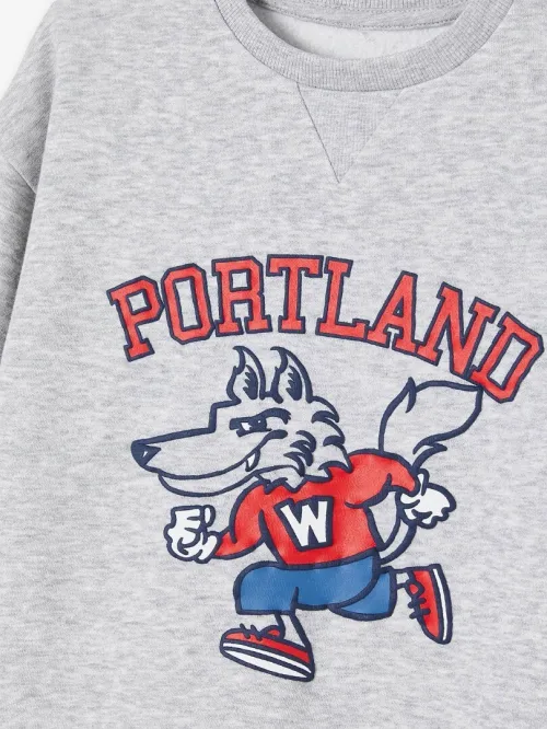 Vertbaudet Sweat Sport Garçon, Motif Team Portland, Gris Chiné, Produit Original