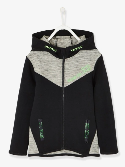 Vertbaudet Sweat Zippé Garçon avec Capuche, Sport, Gris Chiné, Produit Original
