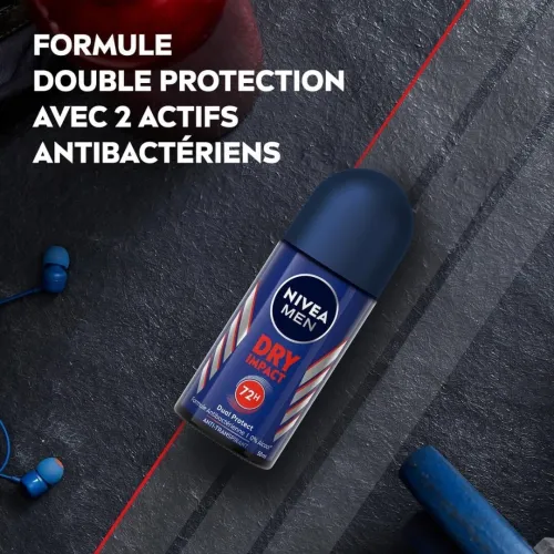 Nivea Men Déodorant Roll On Pour Homme, Protection 72h, Anti Transpirant Dry Impact, 50 ml, Produit d'Origine