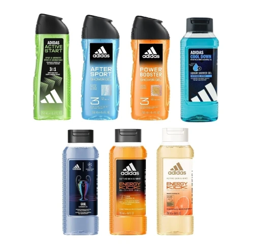 01Gel Douche Adidas Au Choix 3 en 1 ,Corps, Cheveux & Visage, After Sport / Active Start / Power Booster / Cool Down / Champions League /   Energy kick /Energy Kick Citron, 250 ml,  Produit d'Origine