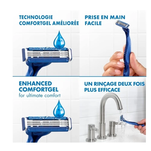 01 Pack de 03 Rasoirs Gillette Jetables Homme au Choix /  Sensor 3 Comfort Ou Sensor 3 Recycled, Avec Bande Lubrifiante, Produit d'Origine