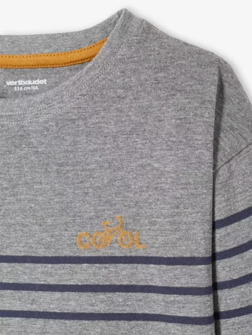 Vertbaudet Tee Shirt Marinière Garçon, Motif Poitrine, Gris Foncé Chiné Rayé, produit Original